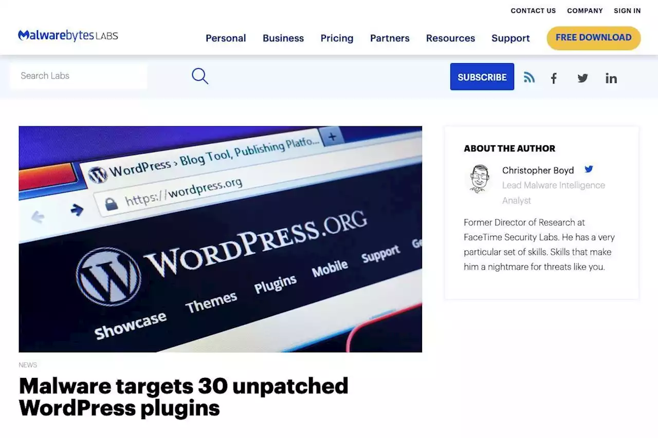 30超のパッチ未適用のWordPressプラグインがサイバー攻撃に悪用、確認を - トピックス｜Infoseekニュース