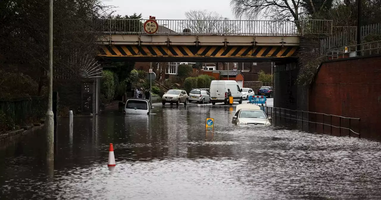 Chaos as cars float down street with A555 flooded AGAIN amid torrential rain