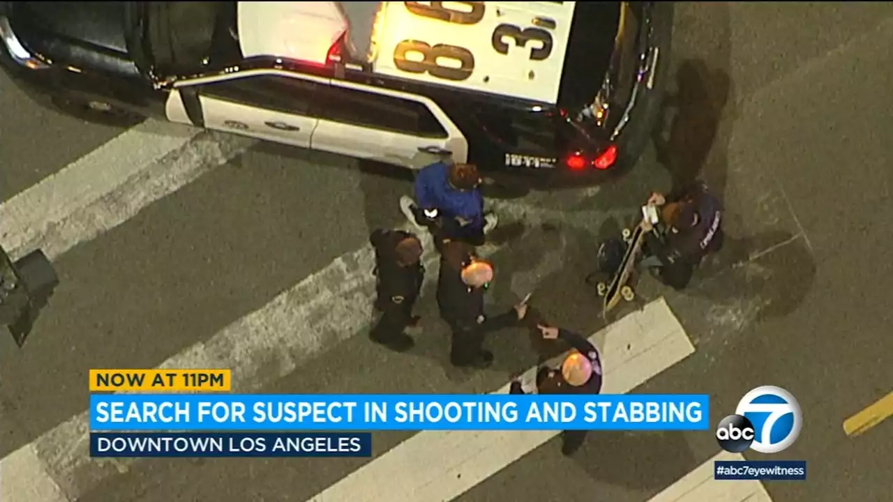 Person in handcuffs slips away from scene of shooting, stabbing in downtown Los Angeles