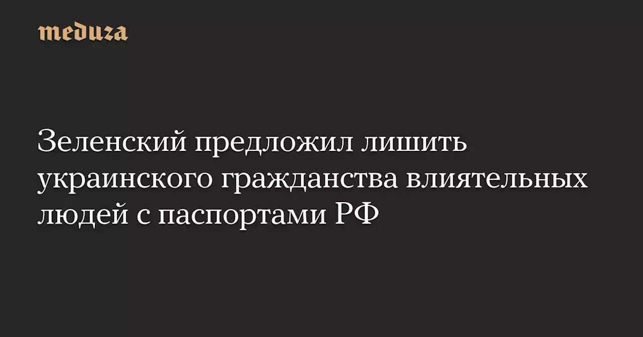 Зеленский предложил лишить украинского гражданства влиятельных людей с паспортами РФ — Meduza