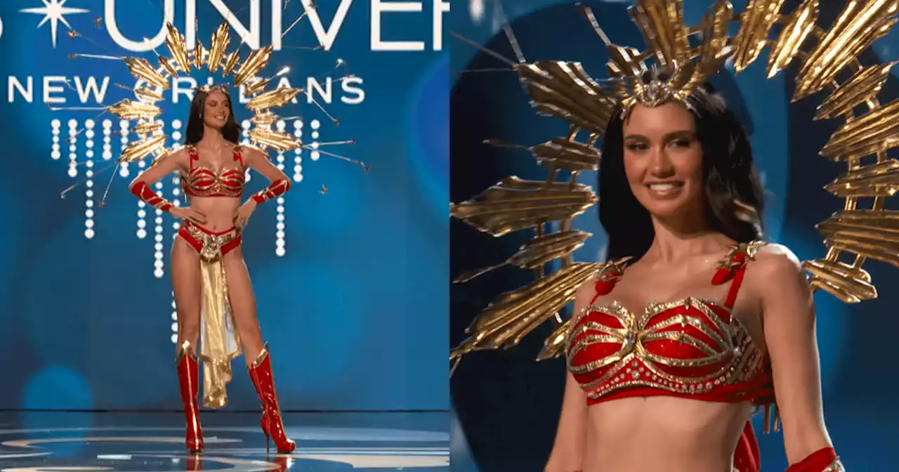 FLY HIGH: Celeste Cortesi channels her inner Darna during the Miss Universe national costume segment