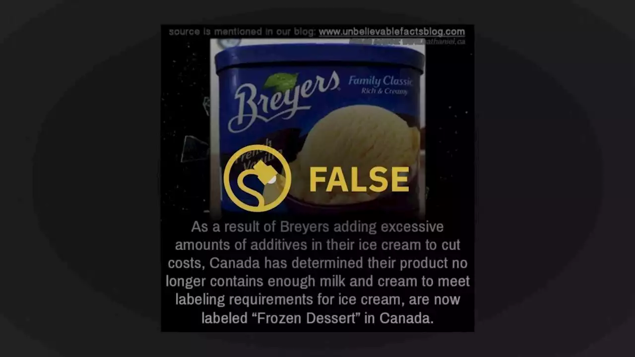 Is Breyers Labeled 'Frozen Dessert' in Canada, Not Ice Cream?