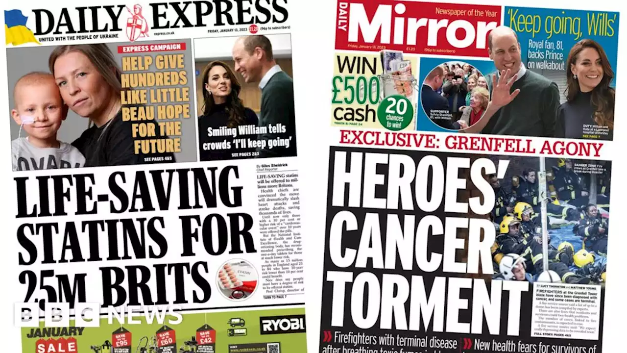 Newspaper headlines: 'Life-saving statin handout' and 'Grenfell agony'