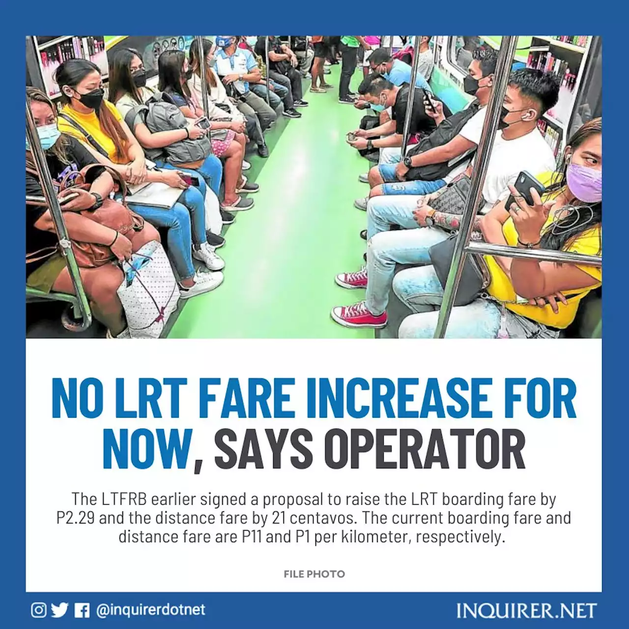 No LRT fare increase for now, says operator