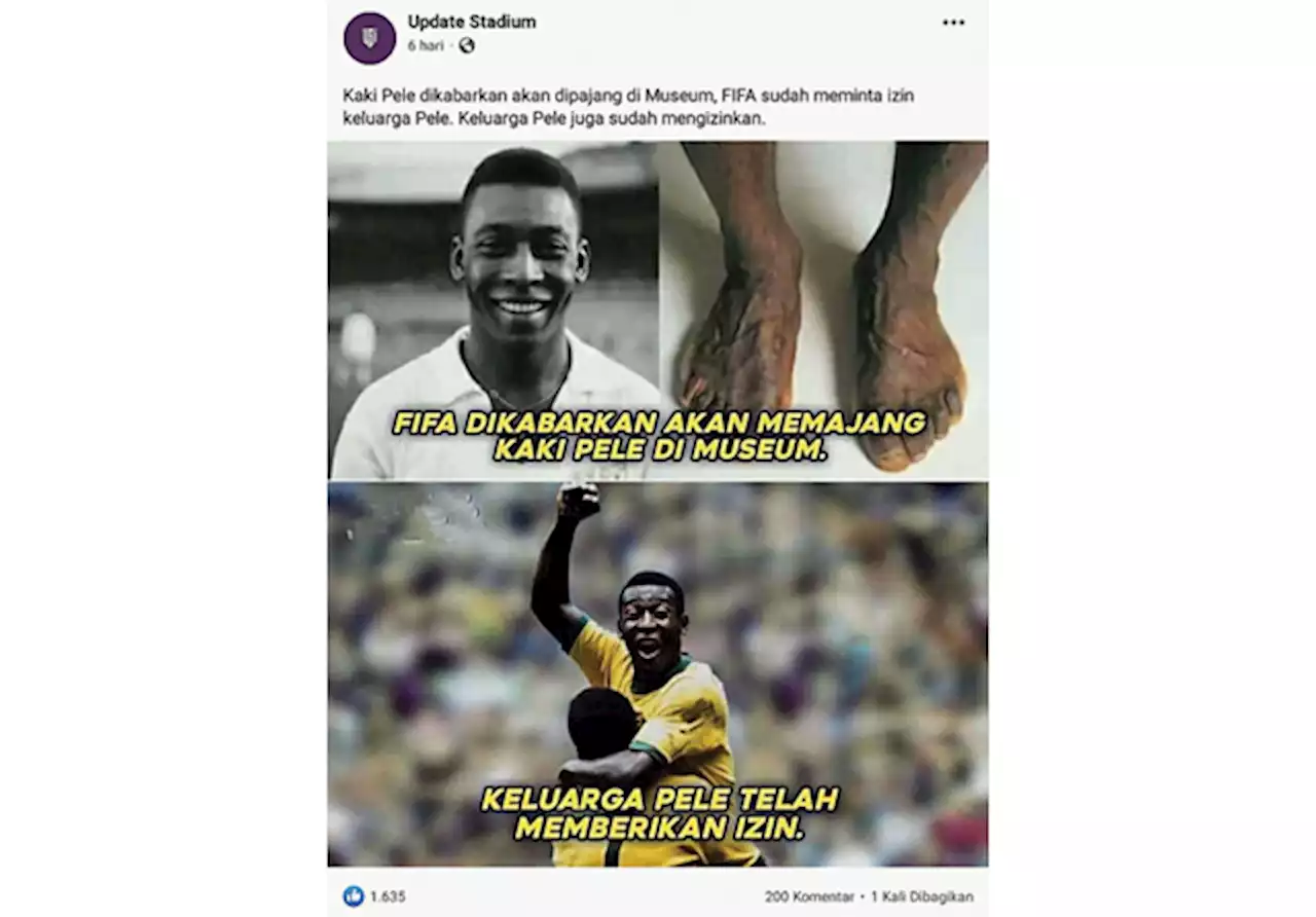 FIFA Tak Pajang Kaki Pele di Museum