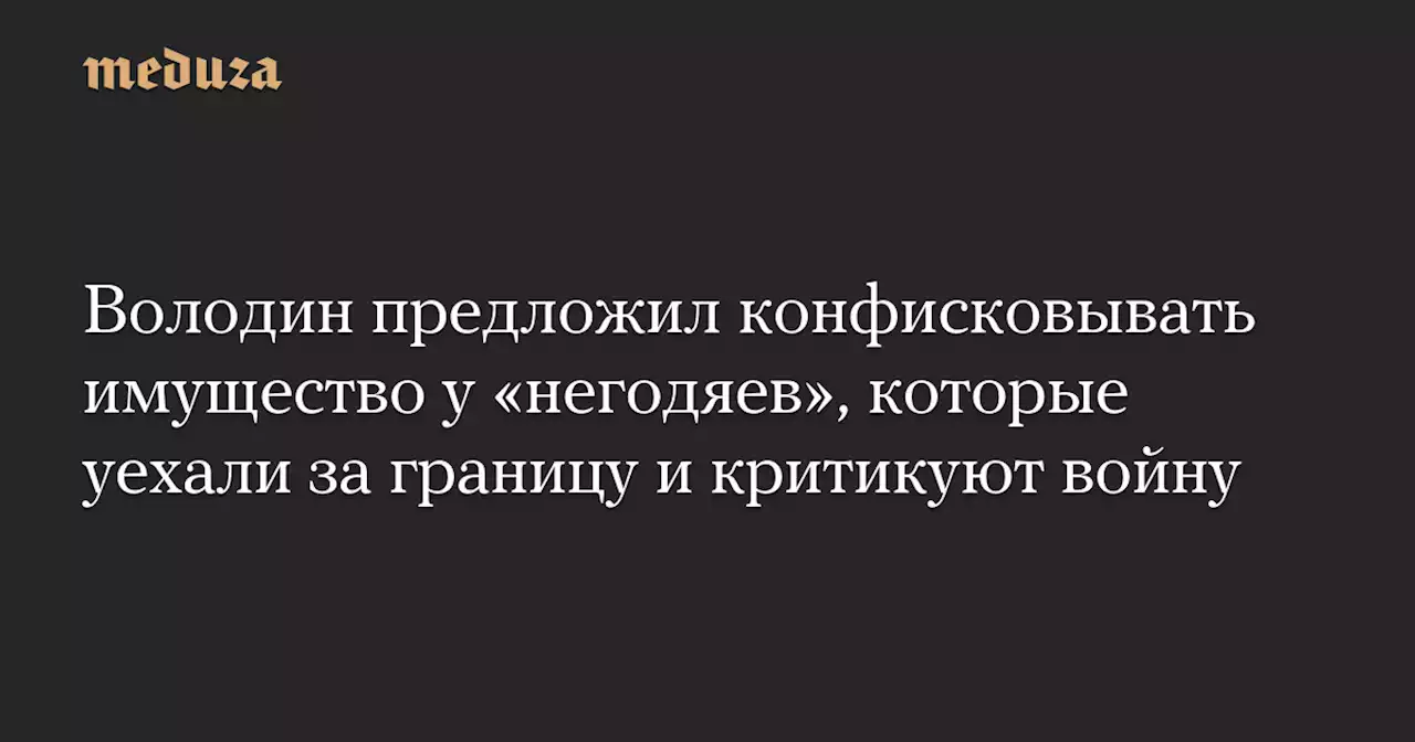 Володин предложил конфисковывать имущество у «негодяев», которые уехали за границу и критикуют войну — Meduza