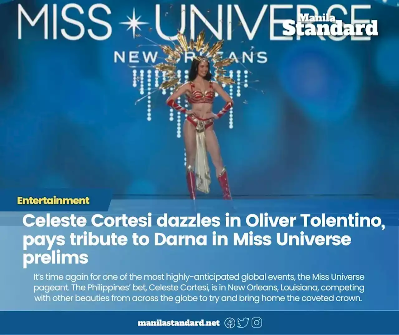 Celeste Cortesi dazzles in Oliver Tolentino, pays tribute to Darna in Miss Universe prelims