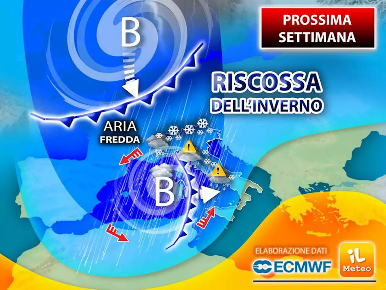 Maltempo con pioggia e neve, arriva inverno vero: previsioni meteo prossima settimana