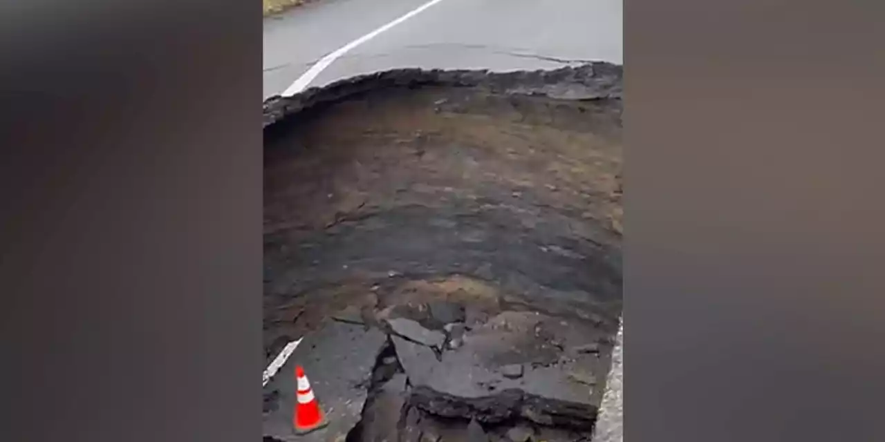 VIDEO: Heavy rain creates massive sinkhole, closes highway in Northern California