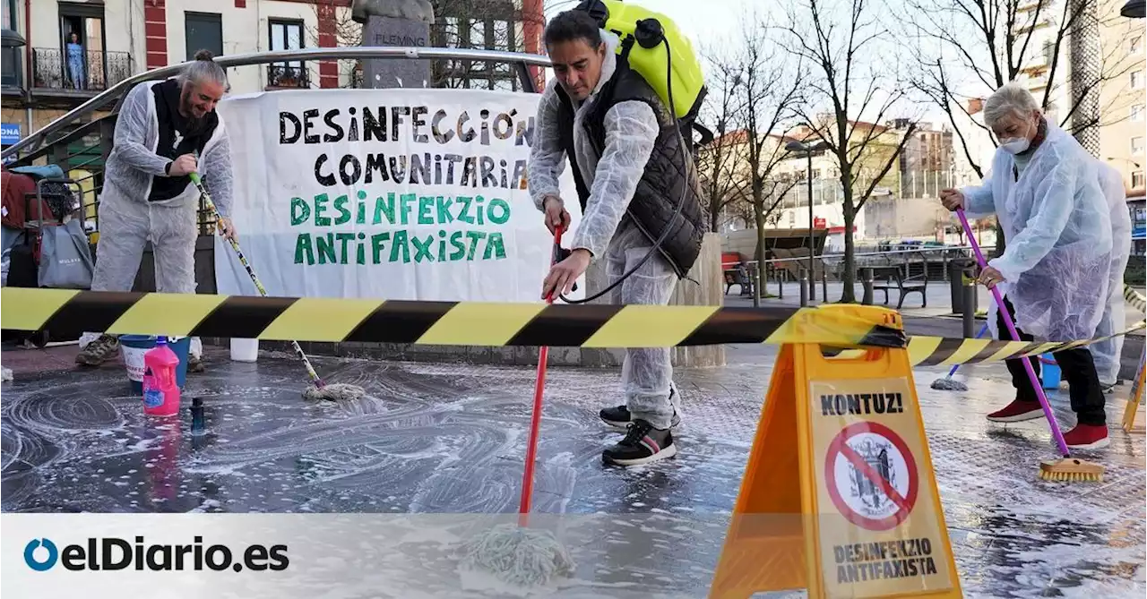 Vecinos 'desinfectan' Bilbao tras un mitin de Ortega Smith: 'Expulsamos de nuestros barrios a Vox y su fascismo'