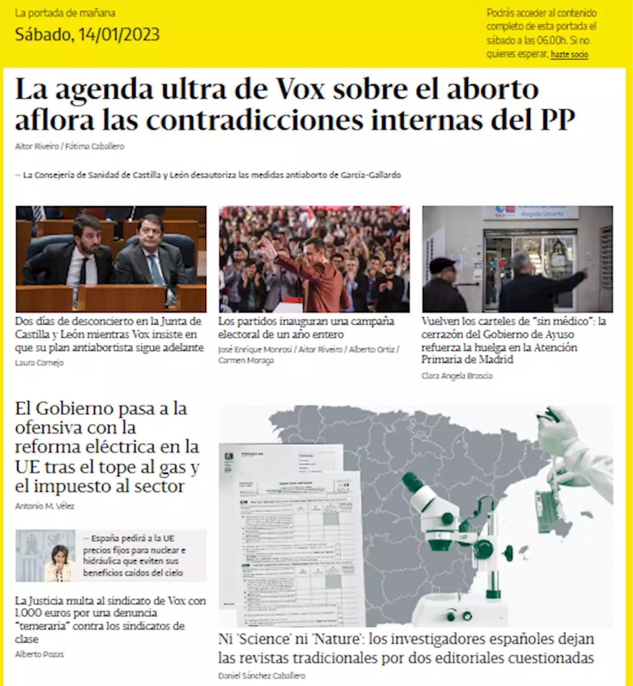 La portada del 14 de enero de 2023 - elDiario.es