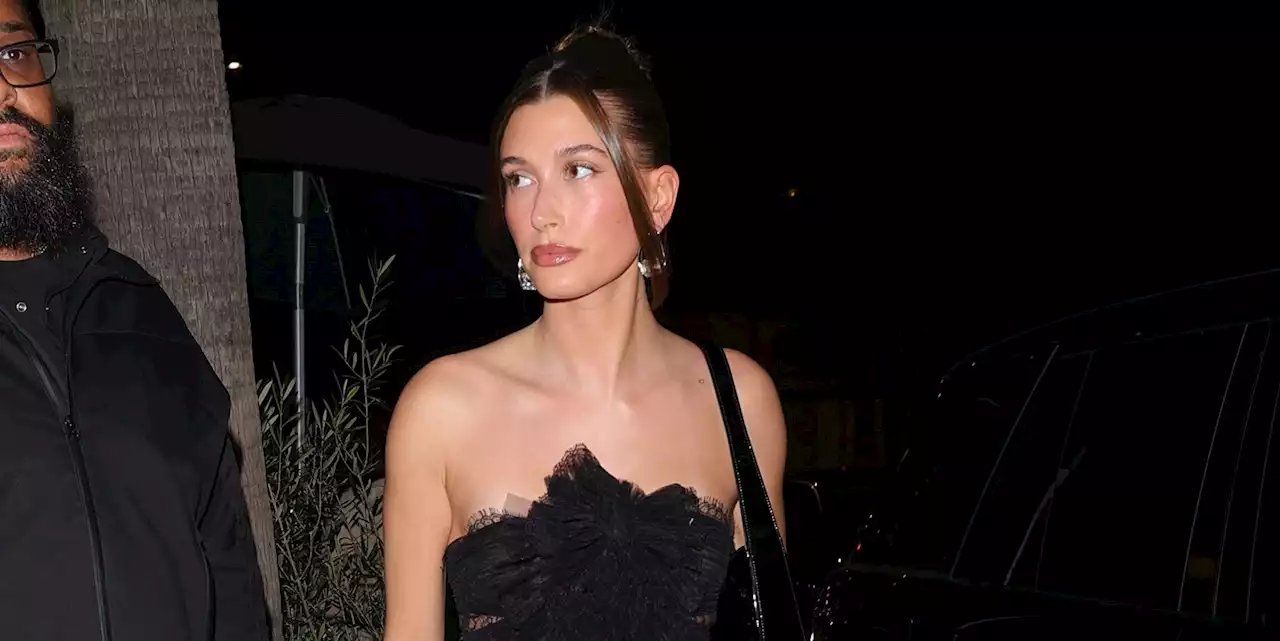 Hailey Bieber's Sexy Party Look Includes a Tulle Minidress and Stockings