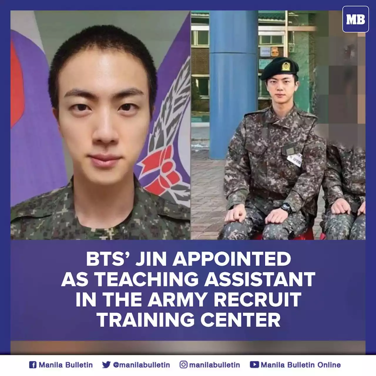 BTS’ Jin appointed as teaching assistant in the Army recruit training center