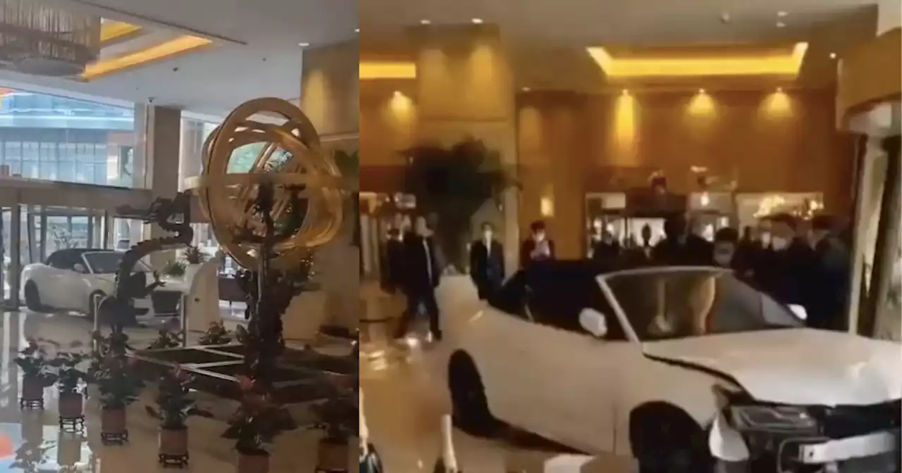 WATCH: Man smashes sports car through hotel lobby due to his missing laptop