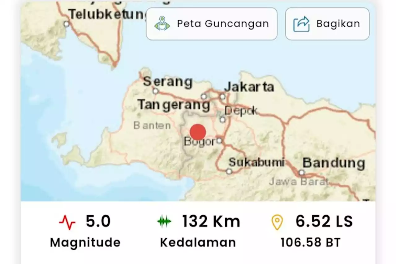 Gempa magnitudo 5 terjadi di Kota Bogor