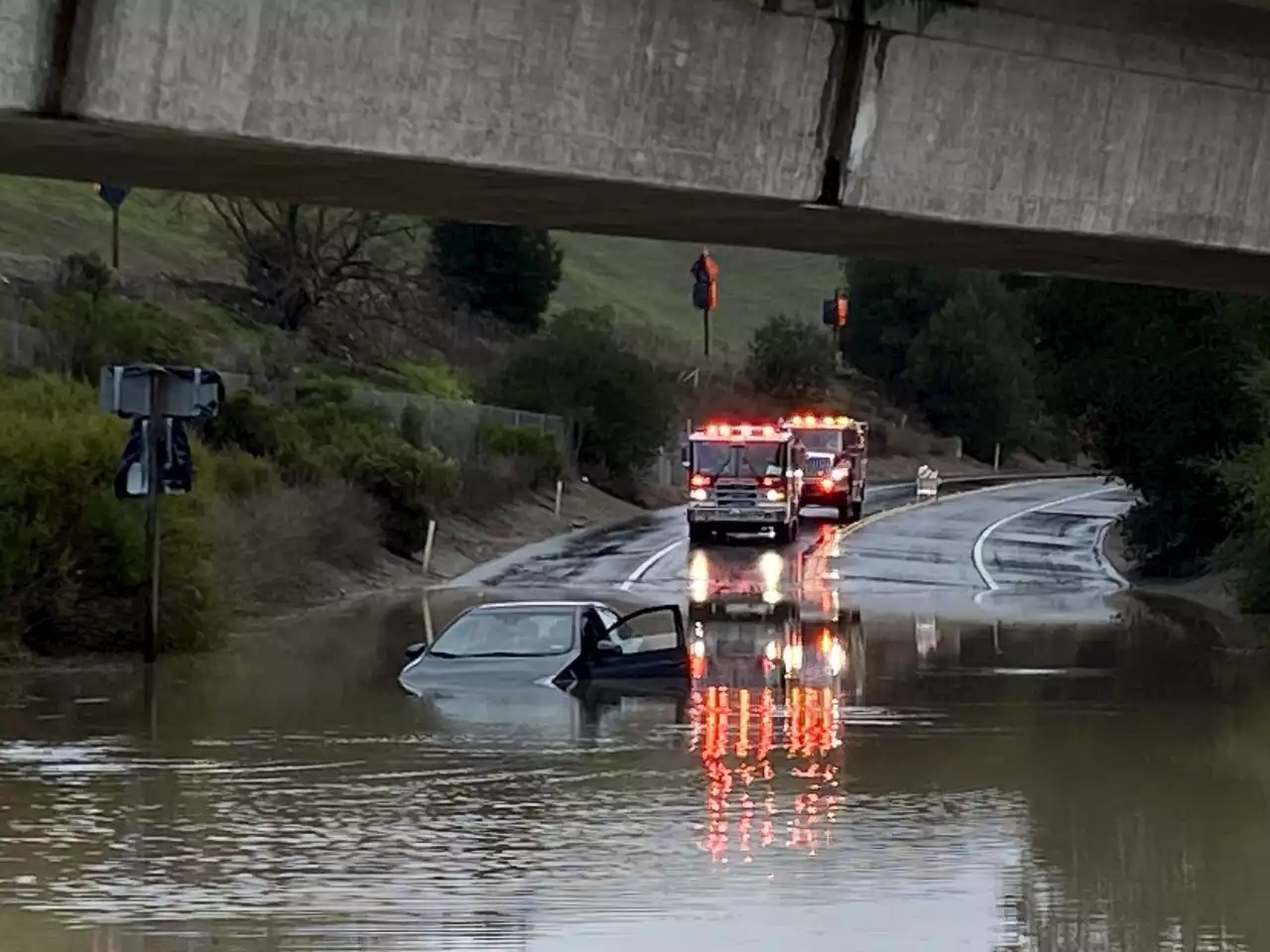 Driver Stranded in Water Near Pleasanton