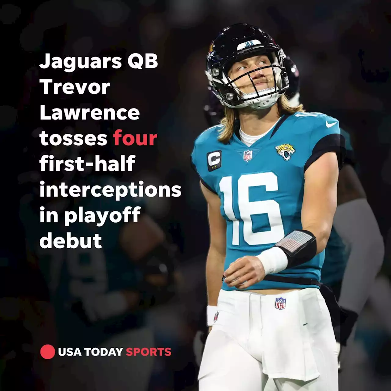 Jaguars QB Trevor Lawrence throws four first-half interceptions in playoff debut