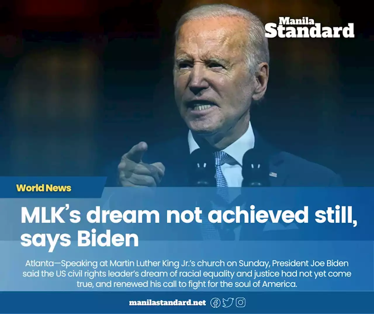 MLK’s dream not achieved still, says Biden