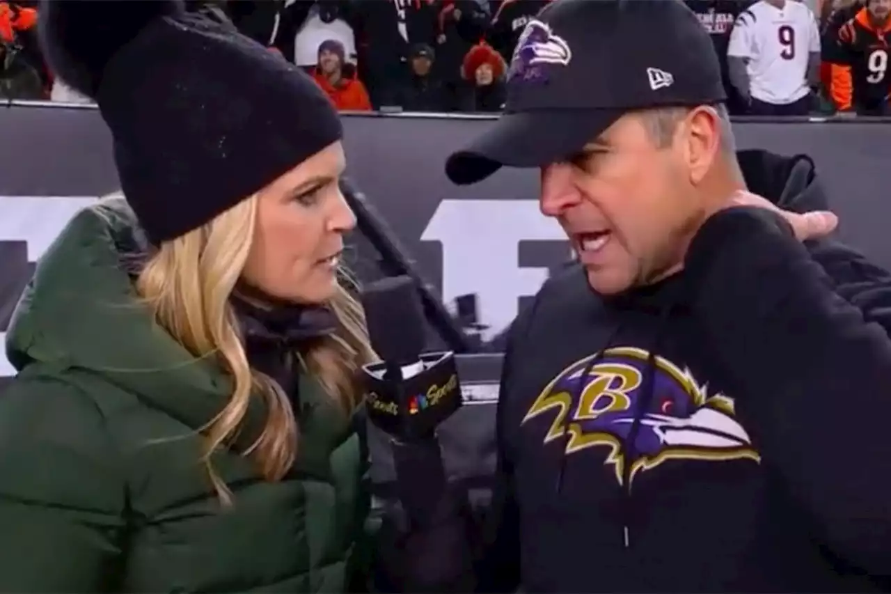 John Harbaugh hated every second of Melissa Stark interview during Ravens’ playoff loss