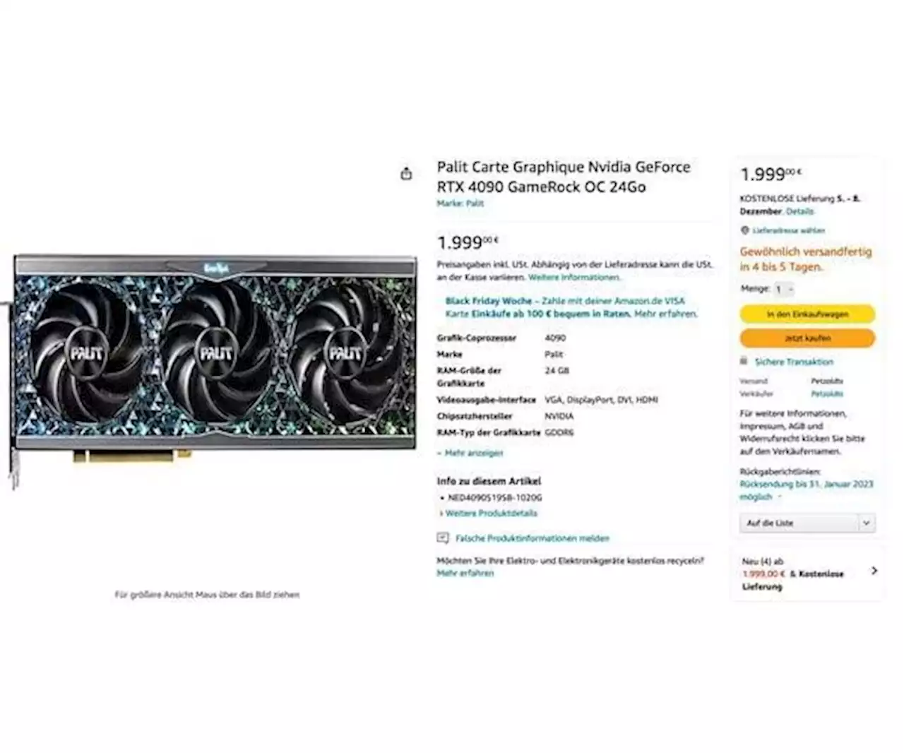 RTX 4090 kaufen: Hier jetzt zum neuen Tiefstpreis bestellbar