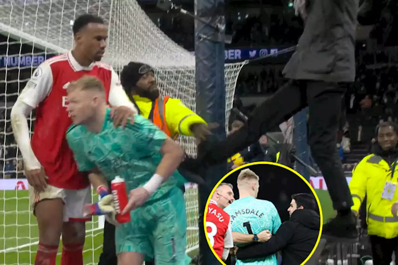 Ramsdale KICKED by Tottenham fan as Arsenal's north London derby win ends in chaos