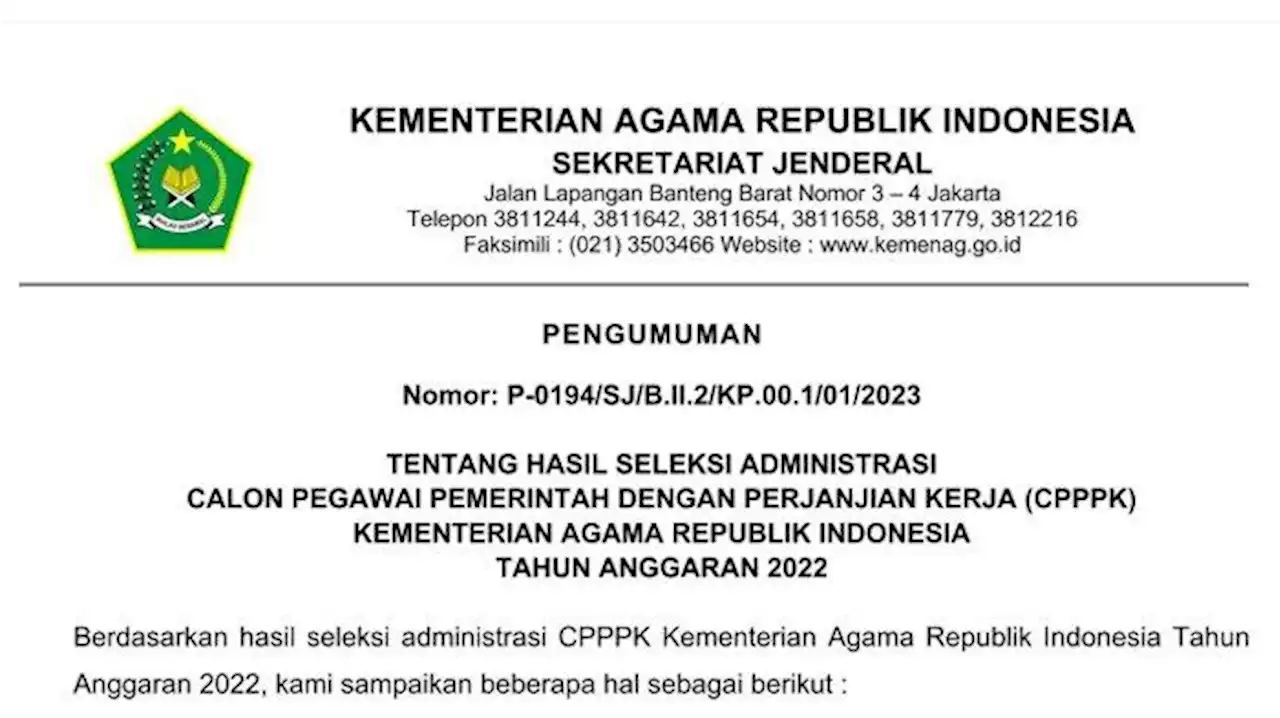 75.083 Peserta Lolos Seleksi Administrasi Calon PPPK Kemenag - Tribunnews.com