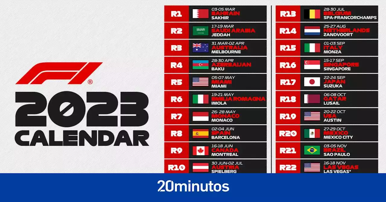 Ya está aquí el calendario definitivo de la Fórmula 1 para la temporada 2023: 23 Grandes Premios