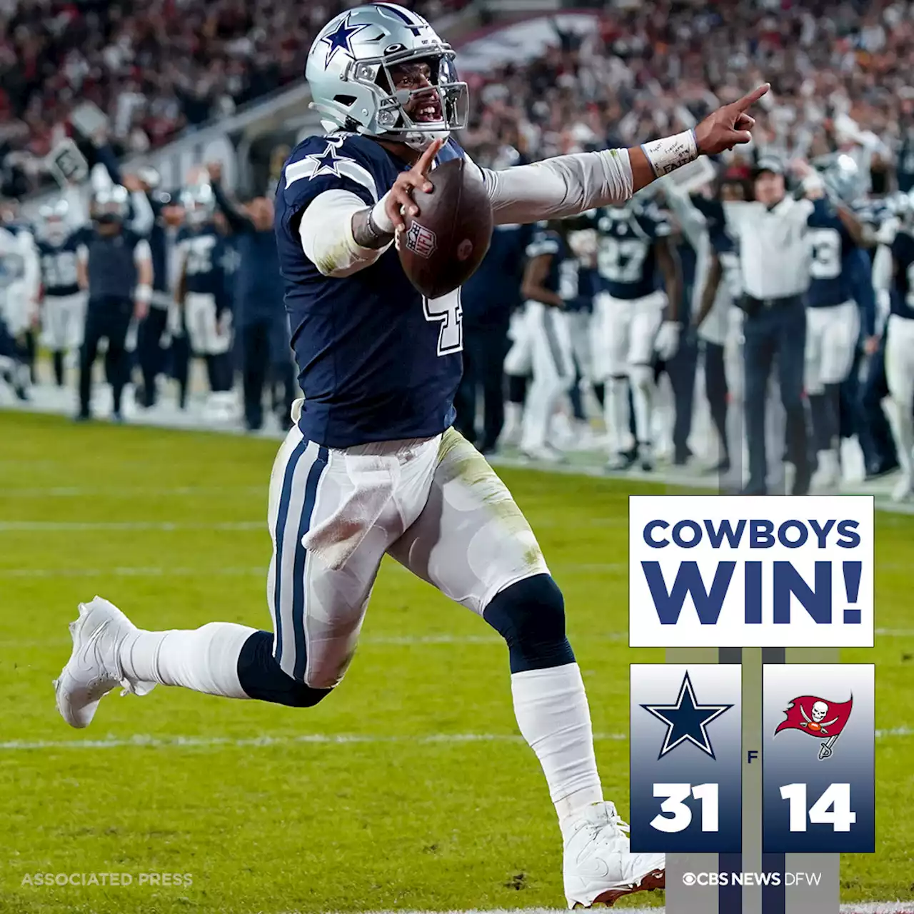 Dallas Cowboys defeat Tampa Bay Buccaneers in first road playoff game win in 30 years