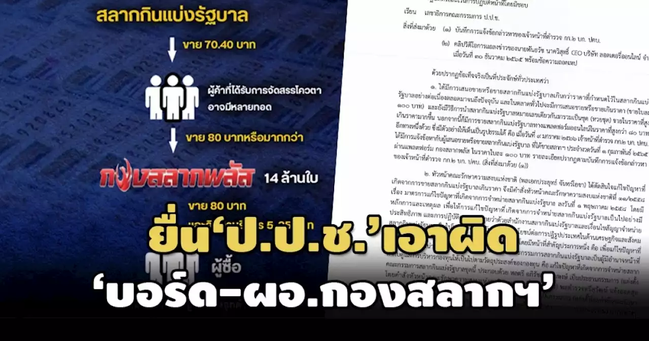 ยื่น‘ป.ป.ช.’ฟัน‘บอร์ด-ผอ.กองสลากฯ’ละเว้นปฏิบัติหน้าที่ ปล่อย‘กองสลากพลัส’ขายสลากเกินราคา