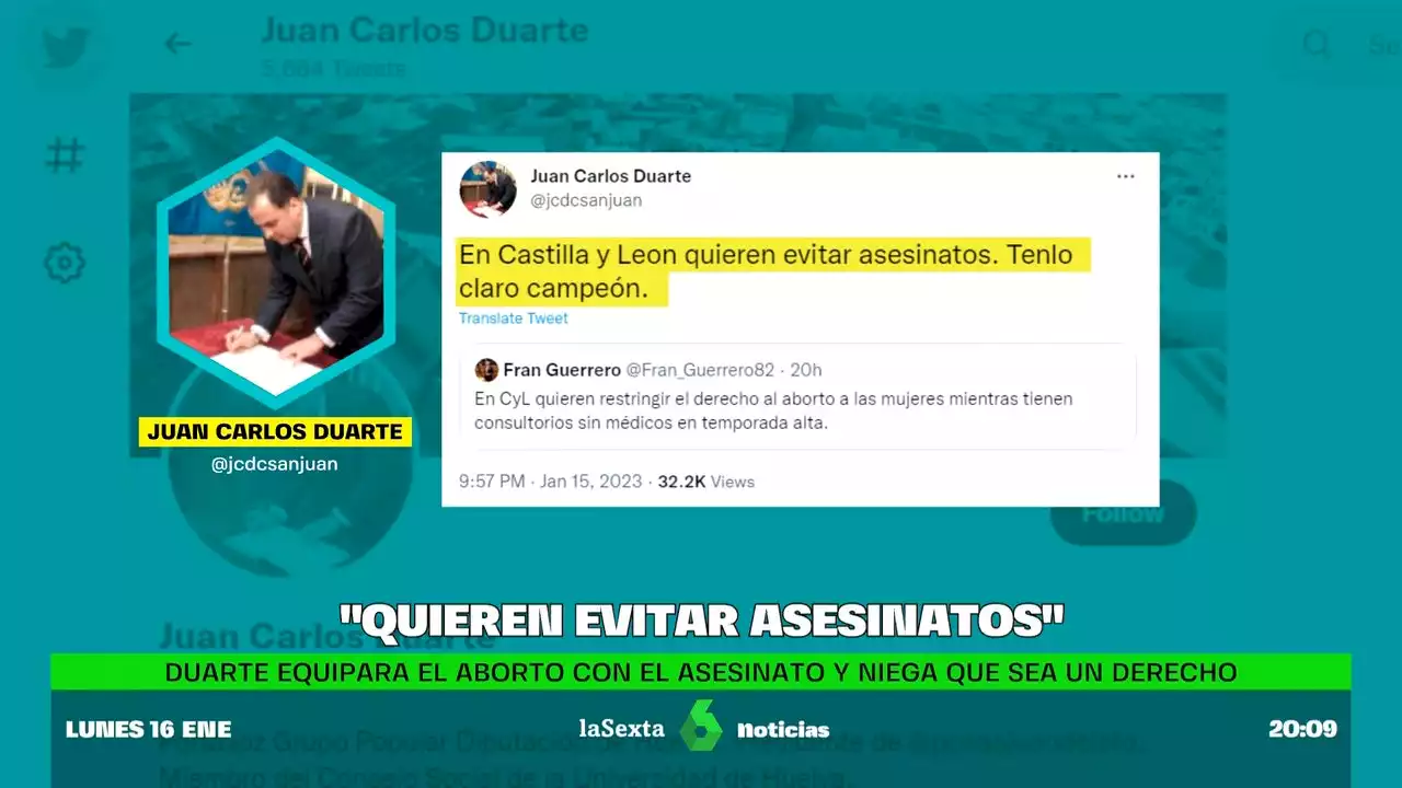 Juan Carlos Duarte (PP) pide perdón tras equiparar abortos con asesinatos: 'Tenlo claro, campeón'