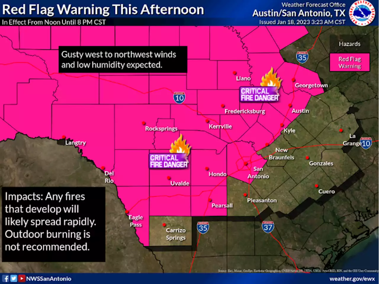 Critical fire danger triggers a red flag warning for San Antonio and the Hill Country