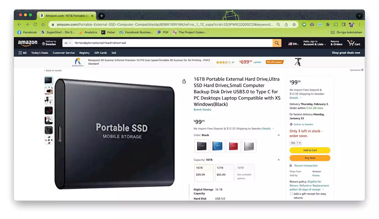 Amazon säljer fejkade portabla SSD-diskar. Lurendrejeri rakt igenom.