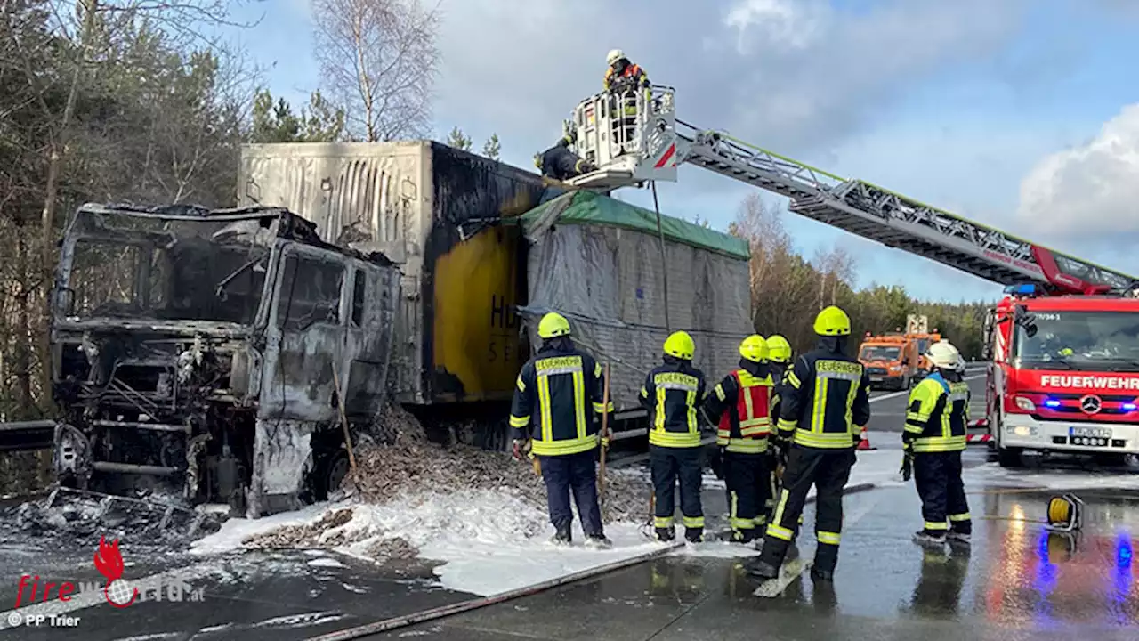 D: 7,5-stündige Autobahnsperre nach Lkw-Brand (Hackschnitzel) auf der A 1 bei Mehring