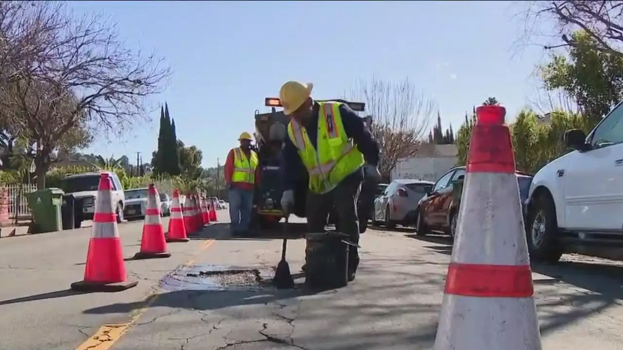 Crews working to repair potholes around California after heavy rains drenched state