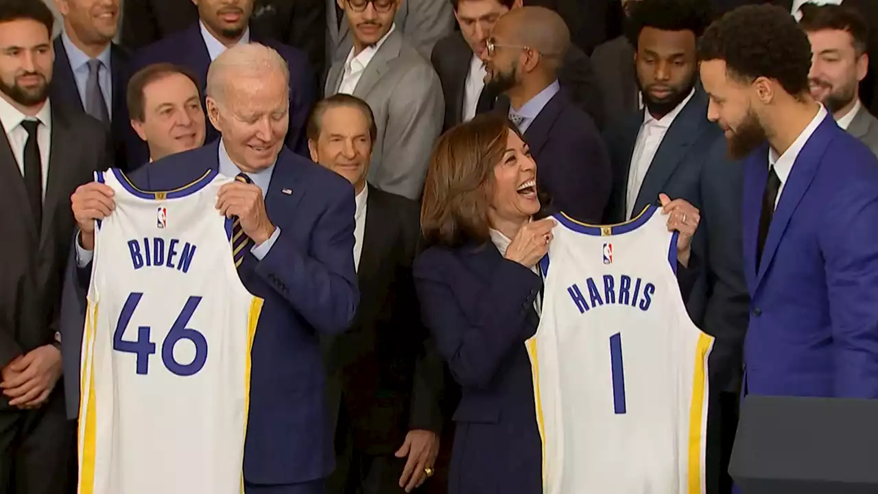 Steph Curry Gifts Warriors' Jerseys to President Biden, Vice President Harris During White House Visit