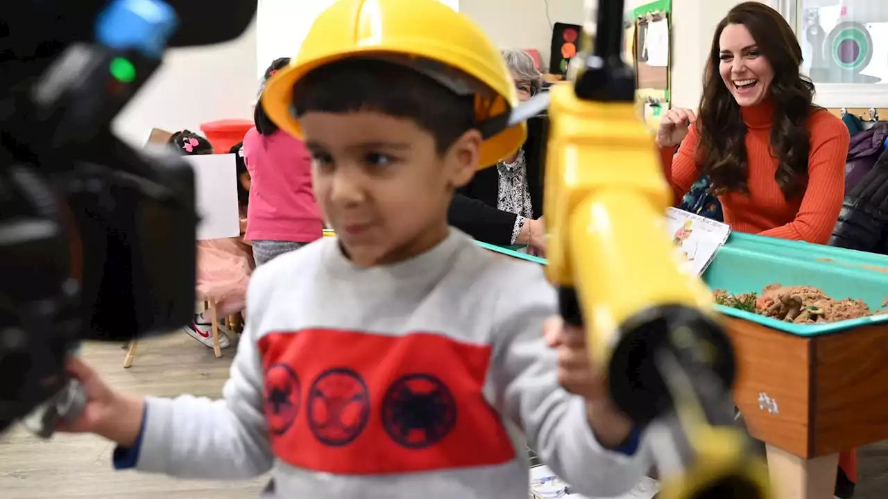 Boy dressed up as builder charms Princess of Wales on nursery visit in Luton