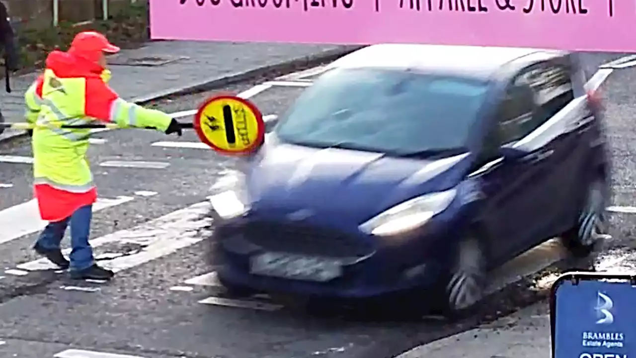 Watch as Fiesta driver ignores lollipop lady and drives through zebra crossing