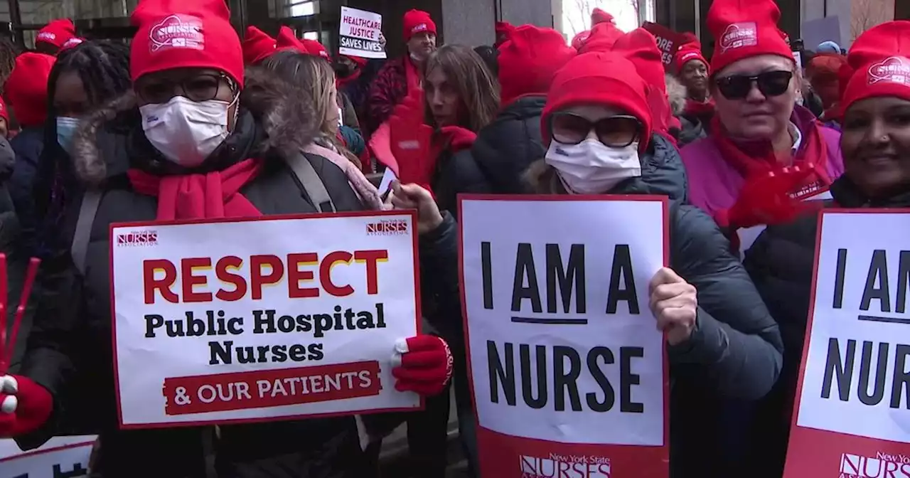 Public sector nurses protest in Lower Manhattan with contract set to expire in March