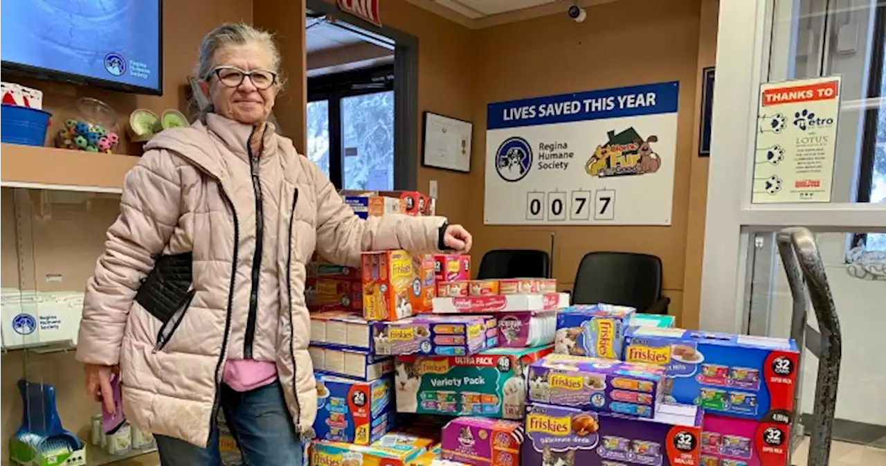 Regina woman donates over 1,300 cans of cat food to local humane society - Regina | Globalnews.ca