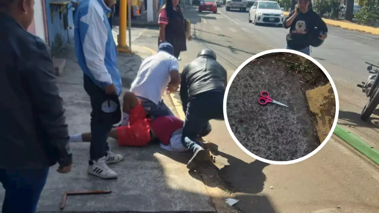 Hombre intenta atacar a otro con tijeras en Xalapa; vecinos lo someten