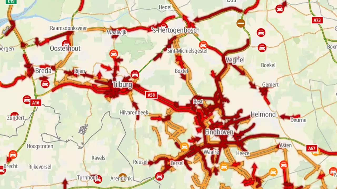 Verkeersinfarct door sneeuw, regio Eindhoven staat muurvast