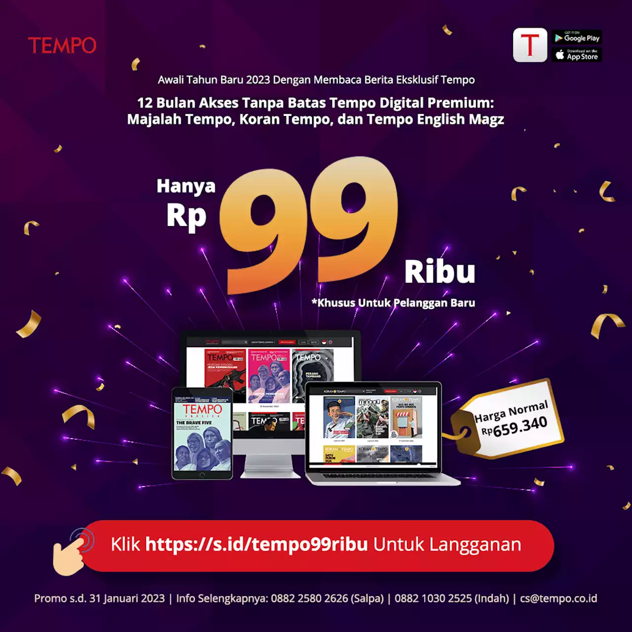 Promo spesial 99 ribu per 12 bulan khusus pelanggan baru Tempo Digital Premium