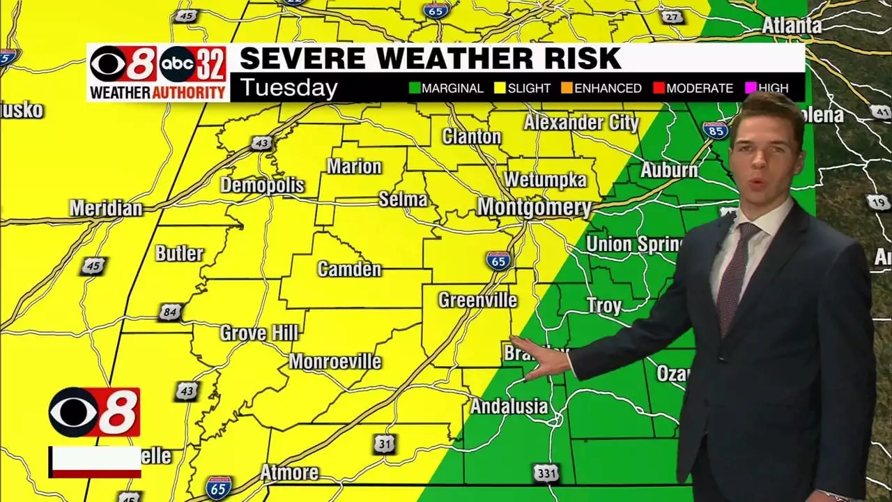 More Clouds, Warm Monday; Severe Storm Risk Tuesday - Alabama News