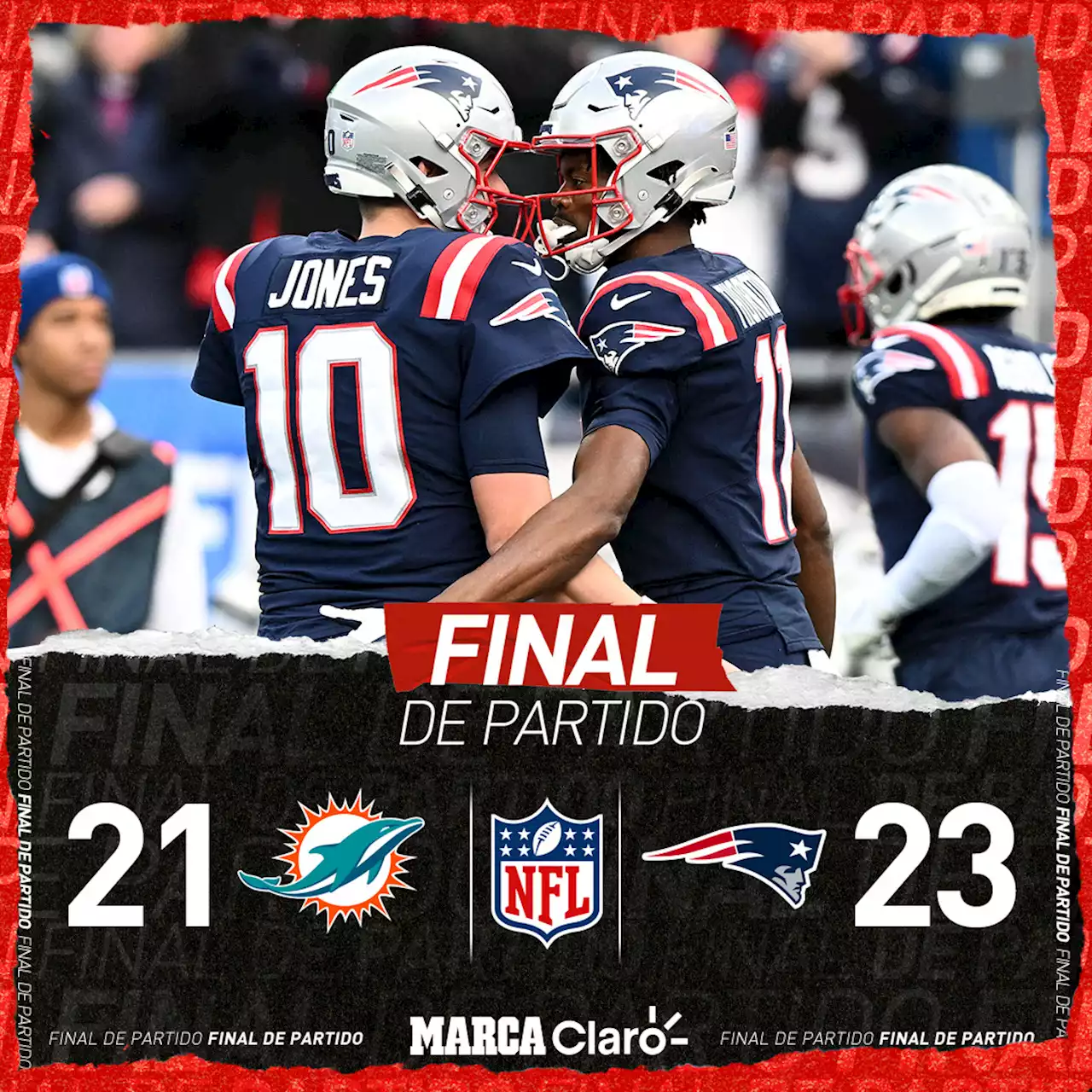 New England aprovecha las bajas de Tua Tagovailoa y Teddy Bridgewater y controlan su destino para entrar a los Playoffs