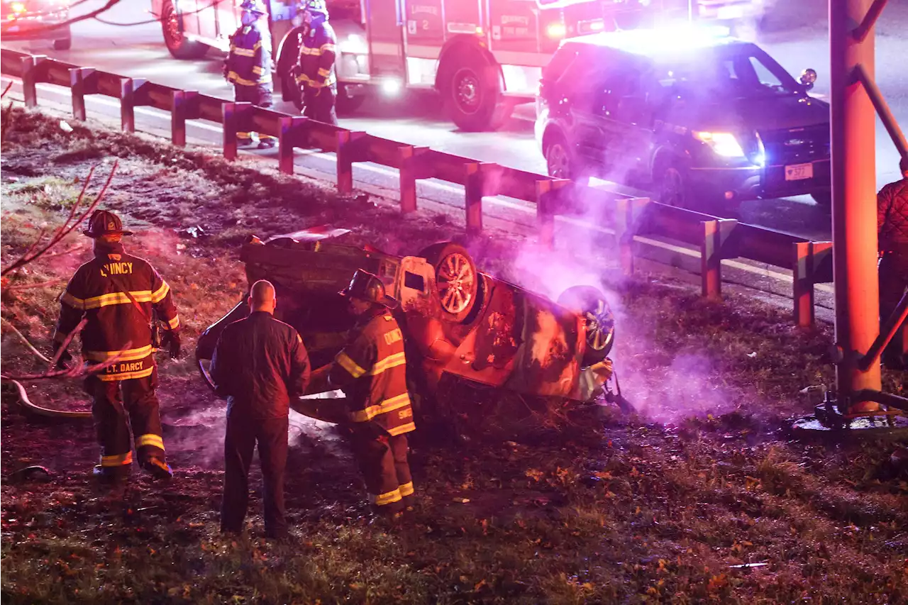 Car Rolls Over in Quincy, Bursts Into Flames