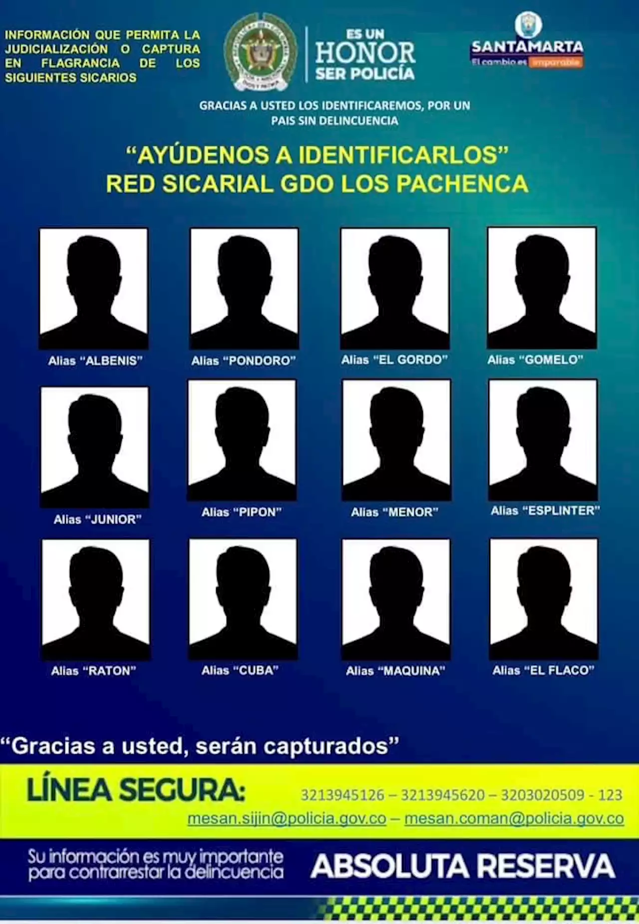 Policía reveló el cartel de siluetas de los sicarios más buscados en Santa Marta