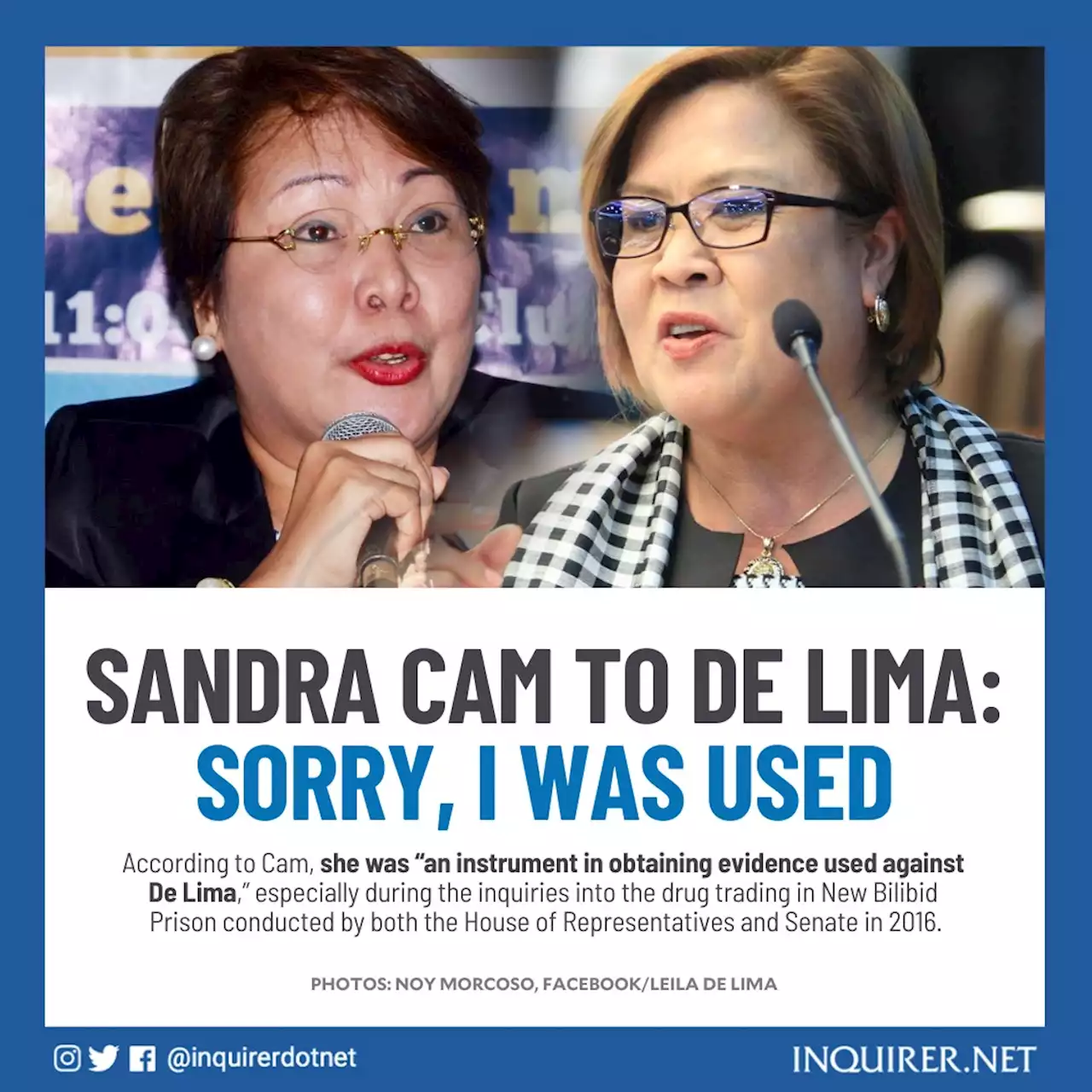 Sandra Cam to De Lima: Sorry, I was used