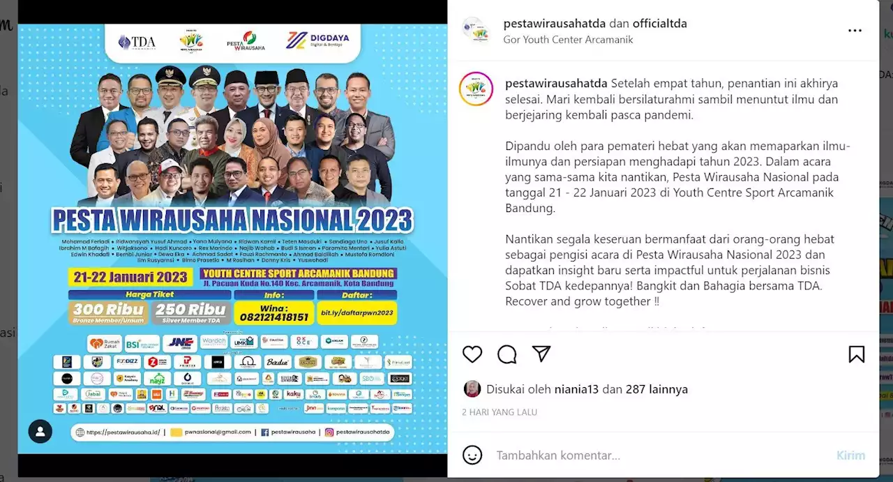 Jusuf Kalla Hingga Sandiaga Uno Siap Menghadiri ‘Pesta Wirausaha Nasional 2023’ di Bandung