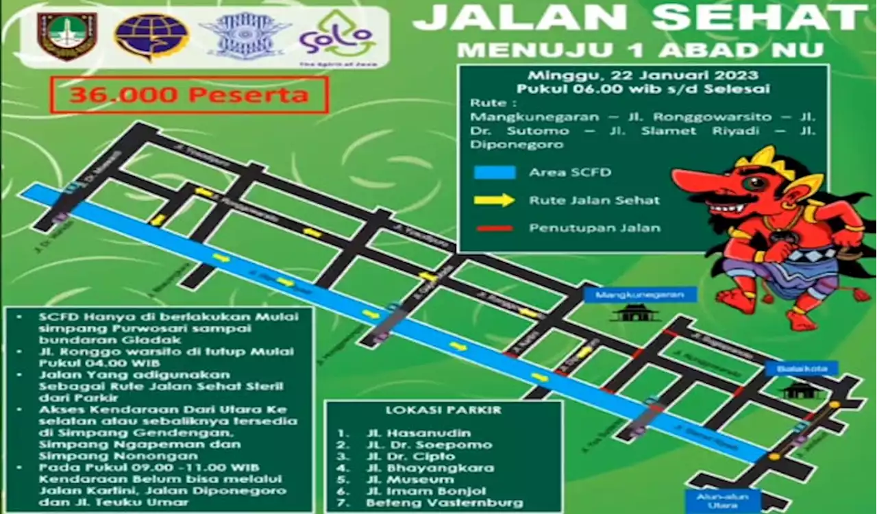 Diikuti Jokowi, Ini Rute dan Lokasi Parkir Jalan Sehat 1 Abad NU di Solo