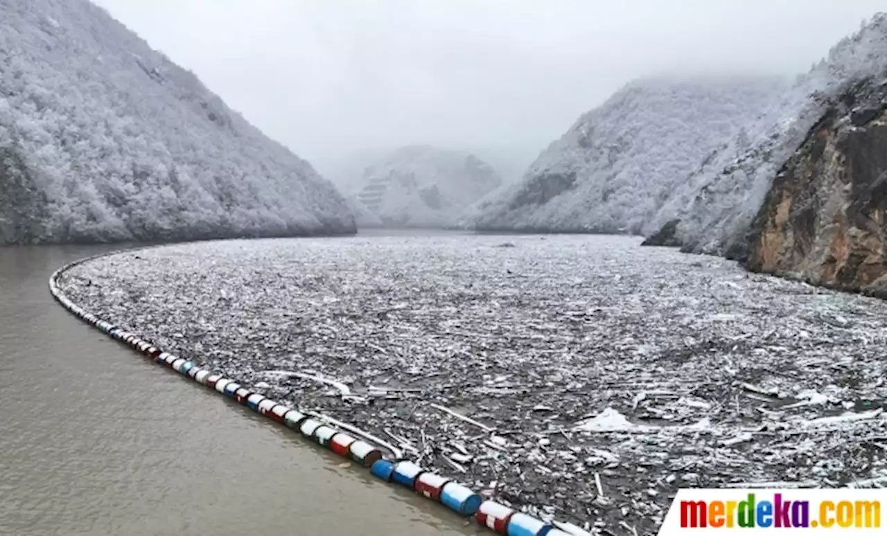 Foto : Penampakan Berton-ton Sampah Menumpuk di Sungai Drina Bosnia | merdeka.com